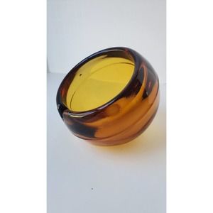 Vintage 4" VIKING Glass AMBER Slanted Orb Ashtray ~ Mid Century Modern